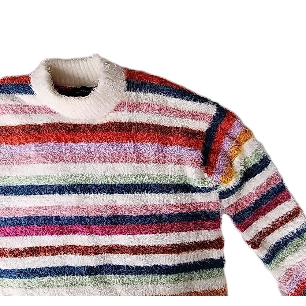 Mink Pink Women's Small Fuzzy Stripe Crew Neck Long Sleeve Sweater Super Soft